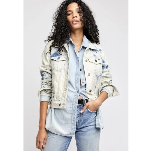 Free People Denim Jean Jacket Jones Tie Dye Bleached Western Size Small NWT NEW - Picture 14 of 16